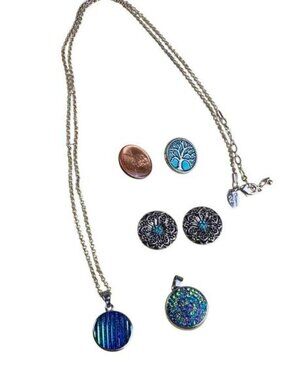 Snap in Pendent Necklace with 6 Teal Blue Tone Snaps "Gingersnaps"